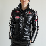 Mens Biker Vegan Leather Jacket With Badges - MapleARTUS