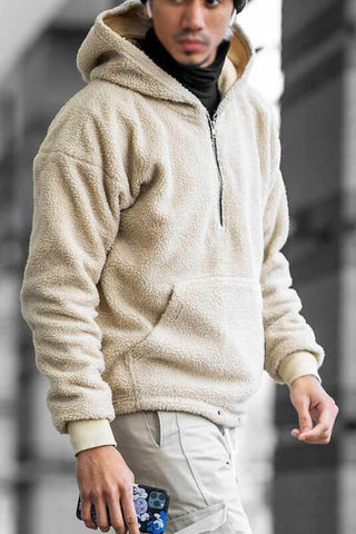 Loose Zipper Polyester Pocket Hoodie
