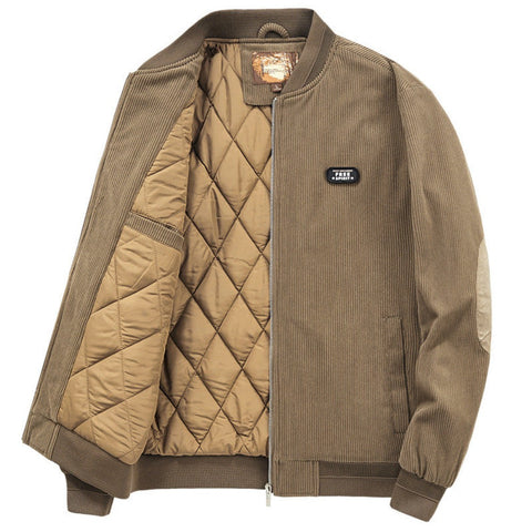 Mens Round Collar Winter Zipped Up Elbow Patch Jacket - MapleARTUS