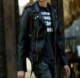 Ninja Stealth Black Mens  Faux Leather Biker Jacket - MapleARTUS