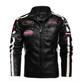 Mens Biker Vegan Leather Jacket With Badges - MapleARTUS