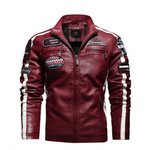 Mens Biker Vegan Leather Jacket With Badges - MapleARTUS