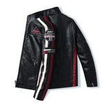 Mens Biker Vegan Leather Jacket With Badges - MapleARTUS