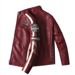Mens Biker Vegan Leather Jacket With Badges - MapleARTUS