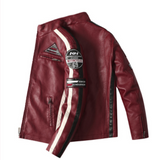 Mens Biker Vegan Leather Jacket With Badges - MapleARTUS