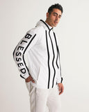 Mens Hooded Windbreaker - Blessed Sleeve Stripe White Water Resistant - MapleARTUS