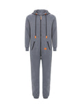 Winter Men's One-piece Thermal Hooded Jumpsuit for Casual Zip Up