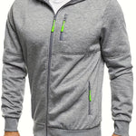 Men's Casual Hooded Jacket - Full Zip, Long Sleeve, Polyester Blend, Solid Color with Kangaroo Pocket - Perfect for Fall