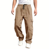 Men's Olive Green Cargo Pants - Lightweight Twill Fabric with Side Pockets, Adjustable Drawstring Waist | Casual Street Style Jogging Gear for All Seasons, Jogging Pants