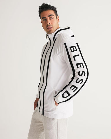 Mens Hooded Windbreaker - Blessed Sleeve Stripe White Water Resistant - MapleARTUS