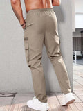 Men'S Solid Zipper Flap Pocket Drawstring Waist Cargo Pants, Regular Fit Menswear, Casual Plain Jogger Pants for Daily Wear, Cargo Pants for Men, Men'S Streetwear, Men'S Trousers for Spring & Fall, Pants for Men, Men'S Clothing