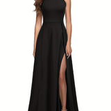 Elegant High Waist Split Thigh Maxi Dress - Women's Party