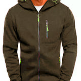 Men's Casual Hooded Jacket - Full Zip, Long Sleeve, Polyester Blend, Solid Color with Kangaroo Pocket - Perfect for Fall