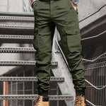 Men'S Tactical Cargo Pants, Casual Slim Fit Joggers with Multiple Pockets, Solid Color Polyester 100%, Non-Stretch Fabric, Drawstring Waist, Regular Fit, Cropped Length, Suitable for Spring/Fall, Weekend Casual Wear - Style 2188