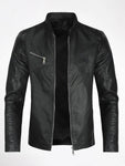 CLOUDSTYLE Men Zip Up PU Leather Solid Jacket - MapleCo