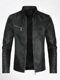 CLOUDSTYLE Men Zip Up PU Leather Solid Jacket - MapleCo