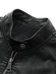 CLOUDSTYLE Men Zip Up PU Leather Solid Jacket - MapleCo