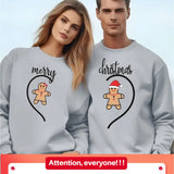 250G Printed Couple'S Round Neck Sweater, 1 Set of Christmas Couple'S Sweater, Geometric Gingerbread Man And Girl Design, Casual Polymer Round Neck, Holiday Matching Men'S And Women'S Pajamas Set.