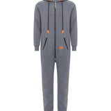 Winter Men's One-piece Thermal Hooded Jumpsuit for Casual Zip Up