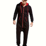 Winter Men's One-piece Thermal Hooded Jumpsuit for Casual Zip Up