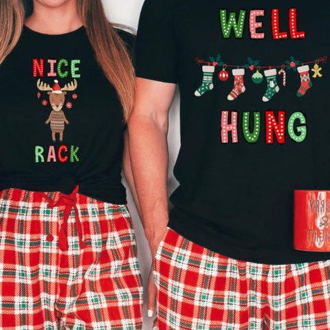 Cozy Cotton Christmas Couples Pajamas - Funny Matching Xmas T-Shirts