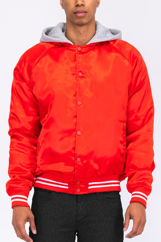 Satin Hooded Varsity Jacket - MapleARTUS