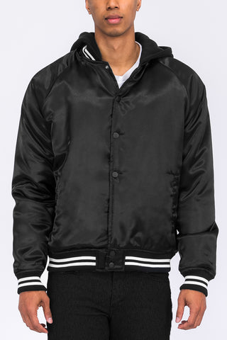 Satin Hooded Varsity Jacket - MapleARTUS