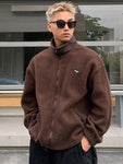 DAZY Men Letter Patched Drop Shoulder Teddy Jacket - MapleCo