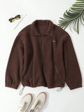 DAZY Men Letter Patched Drop Shoulder Teddy Jacket - MapleCo