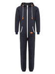 Winter Men's One-piece Thermal Hooded Jumpsuit for Casual Zip Up