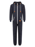 Winter Men's One-piece Thermal Hooded Jumpsuit for Casual Zip Up