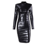 Alluring Ruched Long Sleeve Dress with Fashion-Forward Shoulder Pads - Perfect for Party