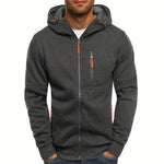 Men's Casual Hooded Jacket - Full Zip, Long Sleeve, Polyester Blend, Solid Color with Kangaroo Pocket - Perfect for Fall