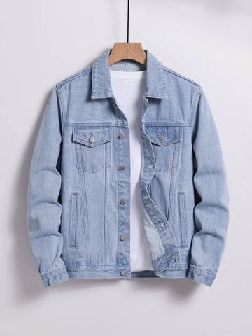 Manfinity Homme Men Cotton Flap Pocket Denim Jacket Without Tee - MapleCo