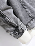 Manfinity EMRG Men Ripped Flap Pocket Denim Jacket Without Hoodie, Plain Grey Party Grunge Rapper Denim Jacket - MapleCo