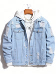 Manfinity EMRG Men's Simple Casual Loose Fit Denim Jacket, Light Blue Jacket For Boyfriend Gift - MapleCo