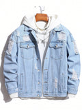 Manfinity EMRG Men's Simple Casual Loose Fit Denim Jacket, Light Blue Jacket For Boyfriend Gift - MapleCo