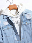 Manfinity EMRG Men's Simple Casual Loose Fit Denim Jacket, Light Blue Jacket For Boyfriend Gift - MapleCo