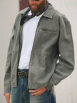 Manfinity RivetRise Men's Vintage Casual Loose Fit Gray Green Denim Jacket - MapleCo