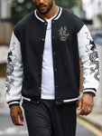 Manfinity EMRG Men's Colorblocked Baseball Jacket With Slogan And Dragon Print For Autumn - MapleCo