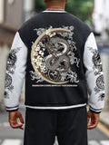 Manfinity EMRG Men's Colorblocked Baseball Jacket With Slogan And Dragon Print For Autumn - MapleCo