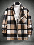 Manfinity Homme Loose Fit Men's Plaid Printed Jacket With Flap Pockets And Drop Shoulders - MapleCo