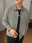 Manfinity Joysei Men's Casual Striped Front Button Jacket, Autumn - MapleCo