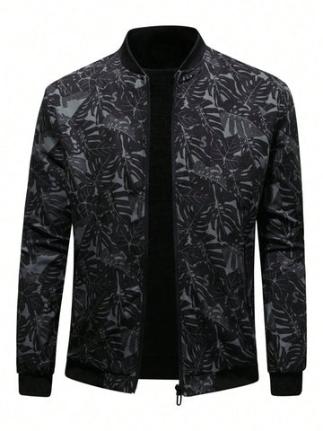 Manfinity Homme Men's Loose Tropical Print Zip Up Bomber Jacket - MapleCo