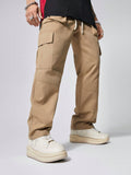 Manfinity Hypemode Men's Casual Solid Color Flap Pocket Cargo Pants - MapleCo