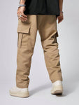 Manfinity Hypemode Men's Casual Solid Color Flap Pocket Cargo Pants - MapleCo