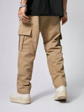 Manfinity Hypemode Men's Casual Solid Color Flap Pocket Cargo Pants - MapleCo