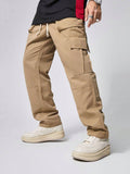 Manfinity Hypemode Men's Casual Solid Color Flap Pocket Cargo Pants - MapleCo