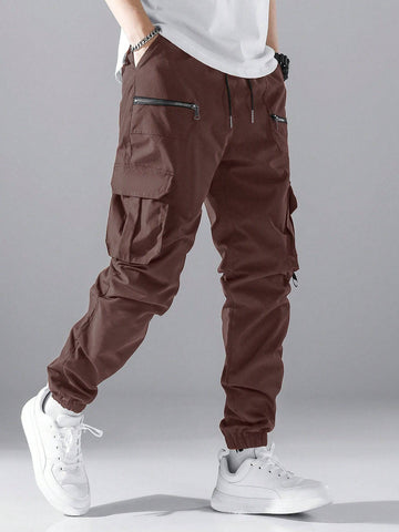 Manfinity Hypemode Loose Men\ Cargo Pants With Flap Pockets, Side And Drawstring Waist - MapleCo