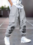 Manfinity EMRG Men's Loose Chinese Dragon Printed Drawstring Waist Cargo Pants - MapleCo